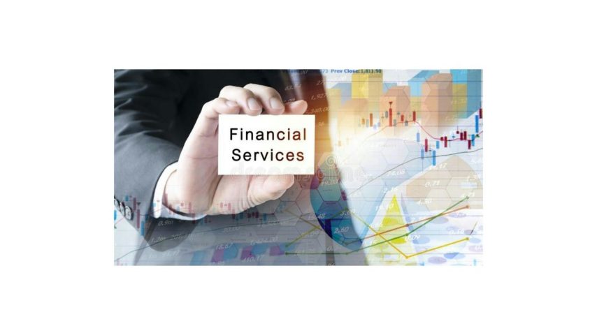 a man holding a sign that says financial services